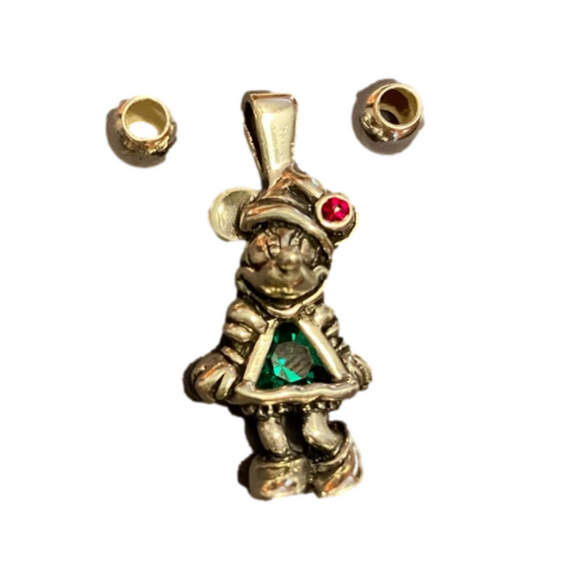 Sterling Disney's Minnie Mouse Pendant Christmas vintage Ruby  Emerald New - Picture 9 of 11